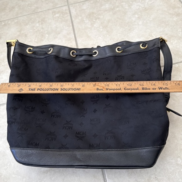 VTG MCM Black Jacquard‎ bucket bag Crossbody Purse Large Nylon & Leather Germany - Picture 16 of 16